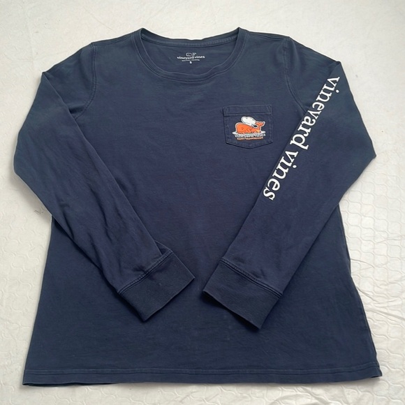 Vineyard Vines navy blue Happy Thanksgiving whale long sleeve pocket t-shirt - Picture 2 of 10